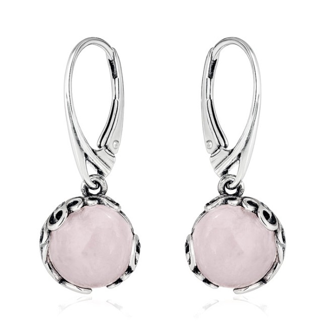Large sterling silver earrings with rose quartz K2 2135