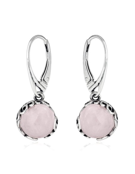 Large sterling silver earrings with rose quartz K2 2135