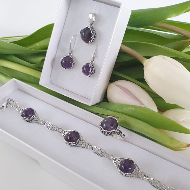 Large sterling silver earrings with amethyst K 2135 | Polcarat Design