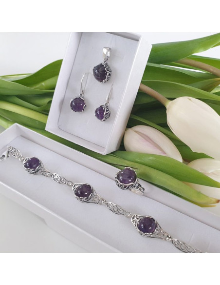 Large sterling silver earrings with amethyst K 2135 | Polcarat Design