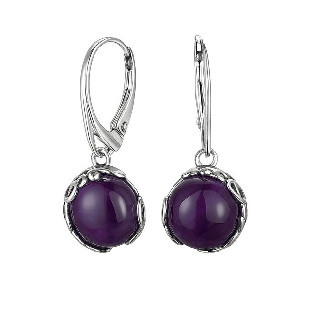 Large sterling silver earrings with amethyst K 2135 | Polcarat Design