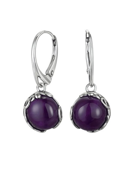 Large sterling silver earrings with amethyst K 2135 | Polcarat Design