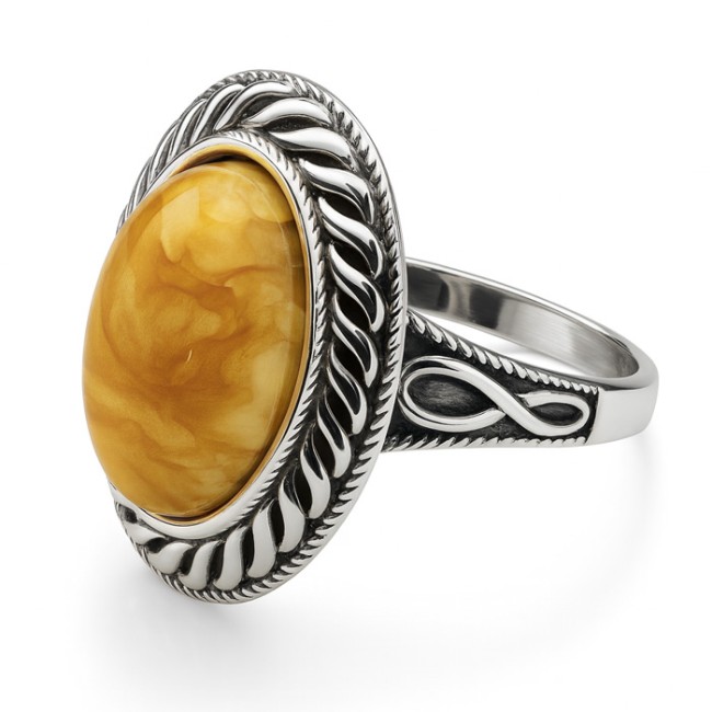 Sterling silver ring with milky amber PK 1967 | Polcarat Design