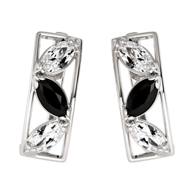 Srebro cyrkonie kolczyki K 889 Czarno-białe