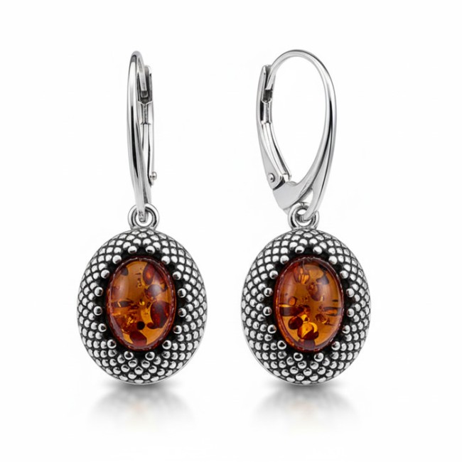 Silver earrings with amber K 2022 Polcarat Design