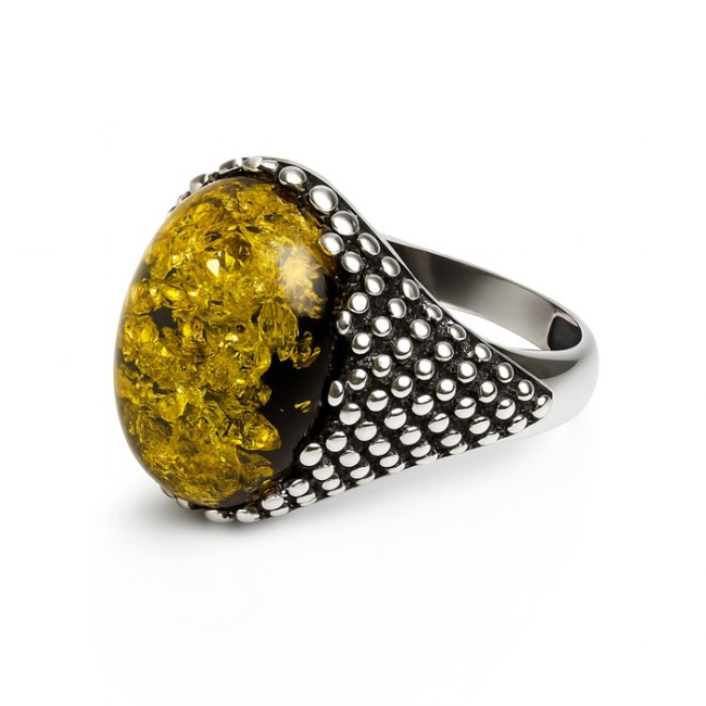 Sterling silver ring with green amber PK 2022 | Polcarat Design