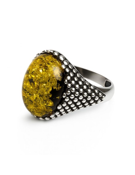 Sterling silver ring with green amber PK 2022 | Polcarat Design