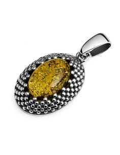 Oxidized sterling silver pendant with green amber W 2022