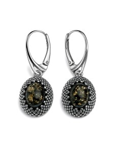 Oxidized sterling silver earrings with green amber K 2022