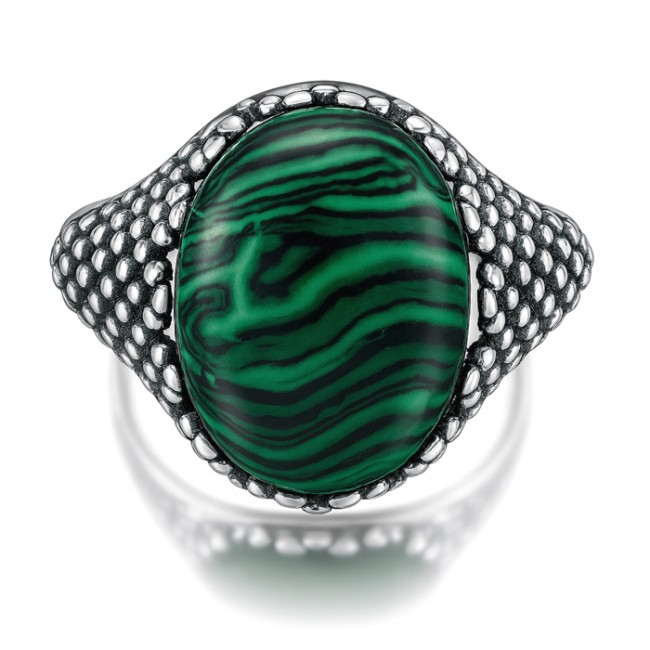 Sterling silver ring with malachite PK 2022 | Polcarat Design