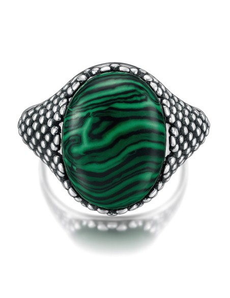 Sterling silver ring with malachite PK 2022 | Polcarat Design