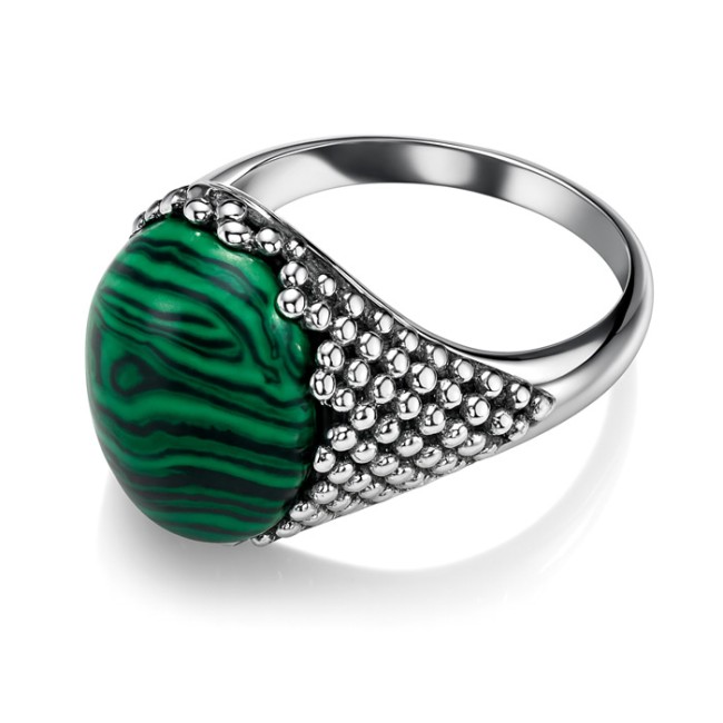 Sterling silver ring with malachite PK 2022 | Polcarat Design