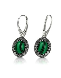 Sterling silver earrings with malachite K 2022 | Polcarat Design