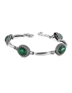 Sterling silver bracelet with malachite L 2022 | Polcarat Design