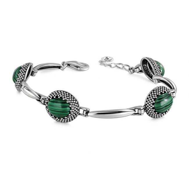 Sterling silver bracelet with malachite L 2022 | Polcarat Design
