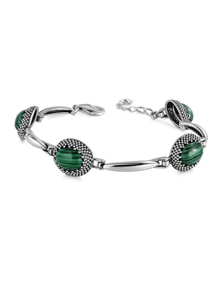 Sterling silver bracelet with malachite L 2022 | Polcarat Design