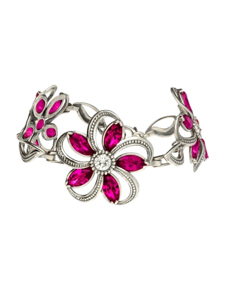Srebrna bransoletka z kryształami Swarovski L 1898 Fuchsia