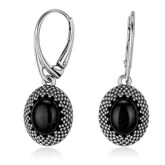 Sterling silver drop earrings with blue goldstone (Noc Kairu) K 2022