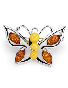 Sterling silver butterfly brooch with amber B 154 | Polcarat Design