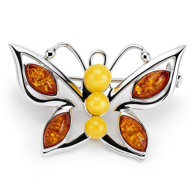 Sterling silver butterfly brooch with amber B 154 | Polcarat Design