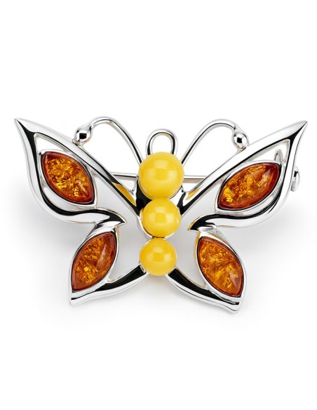 Sterling silver butterfly brooch with amber B 154 | Polcarat Design
