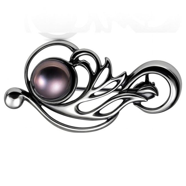 Sterling silver brooch with pearl B 155 | Polcarat Design