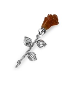 Sterling silver rose brooch with cognac amber B 68 | Polcarat Design 2