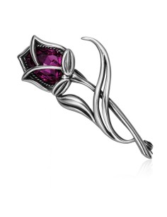 Silver flower brooch with crystals B 193