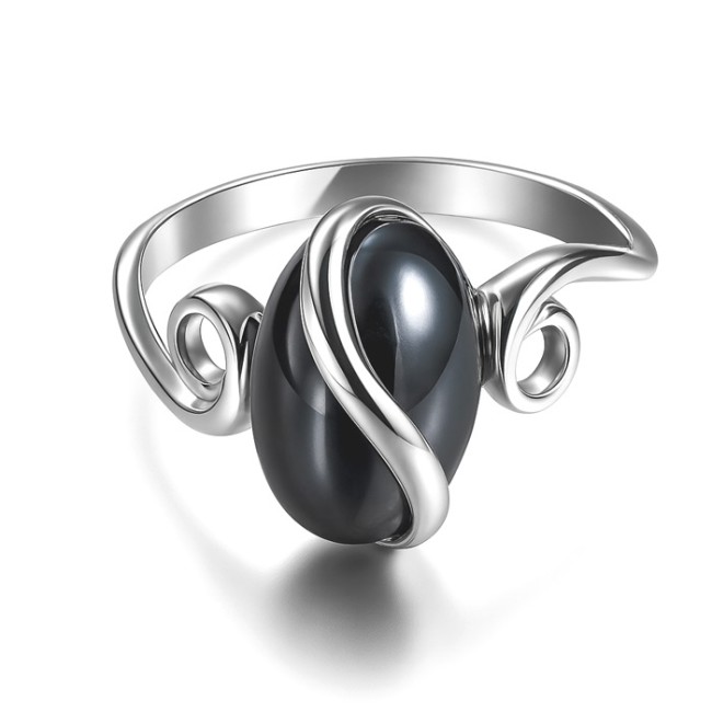 Sterling silver ring with striped flint PK 1663 | Polcarat Design