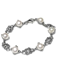 Silver oxidized bracelet with pearls L 1787