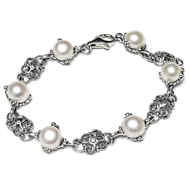 Silver oxidized bracelet with pearls L 1787