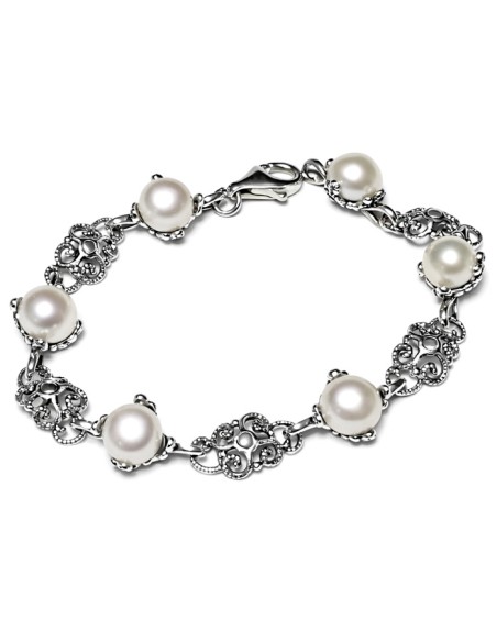 Silver oxidized bracelet with pearls L 1787
