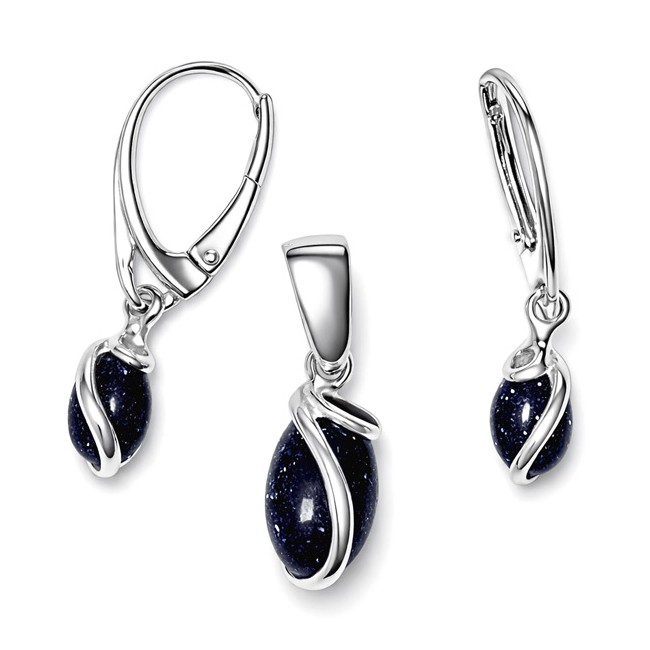 Sterling silver set with blue goldstone (Noc Kairu) KPL 1663