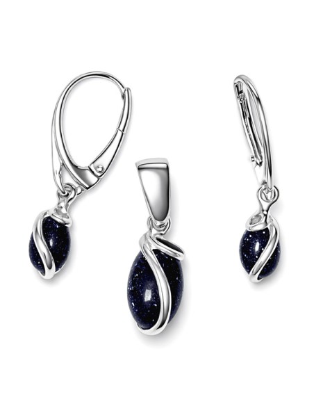 Sterling silver set with blue goldstone (Noc Kairu) KPL 1663