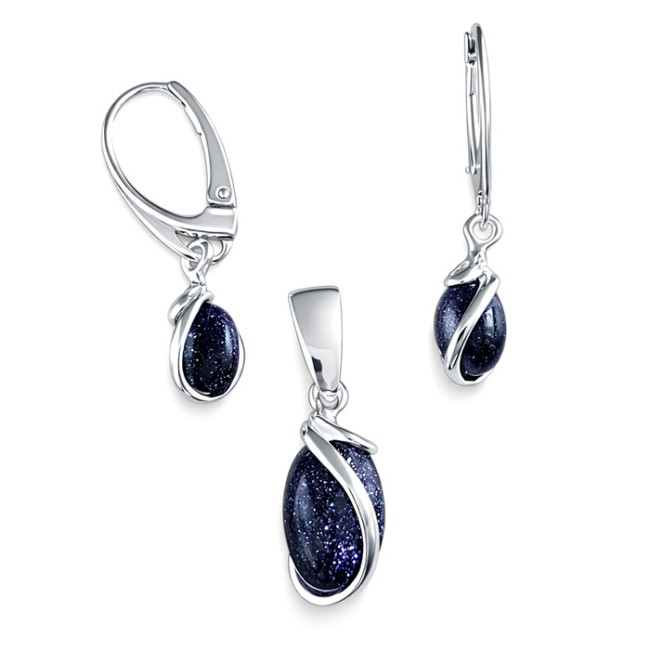 Sterling silver set with blue goldstone (Noc Kairu) KPL 1663