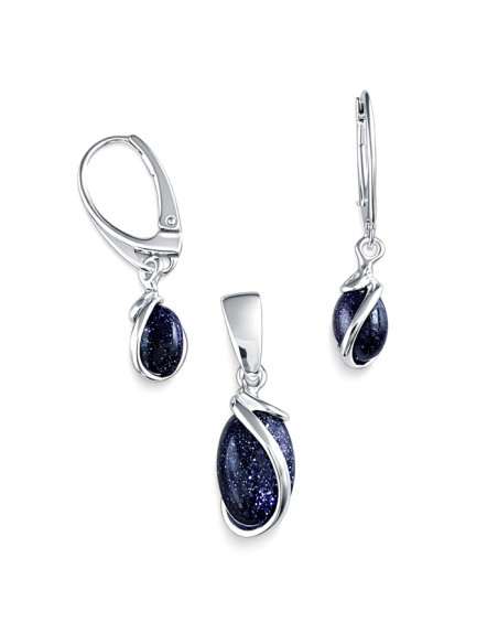 Sterling silver set with blue goldstone (Noc Kairu) KPL 1663