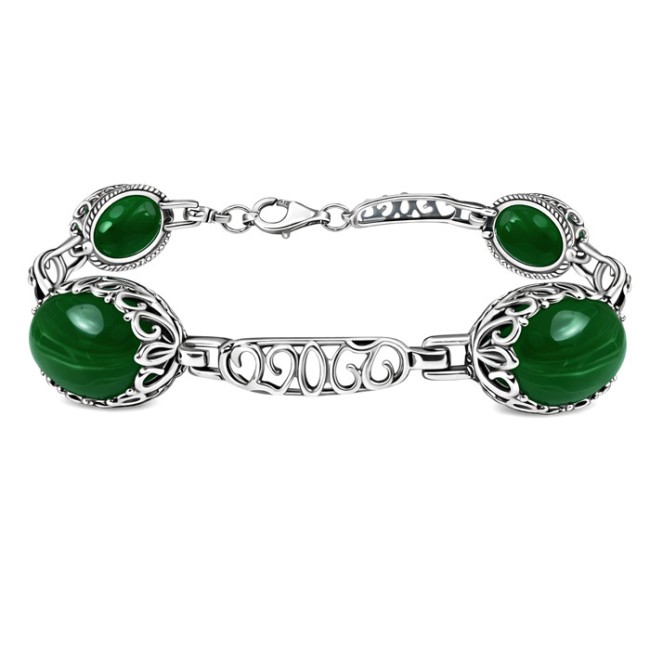 Silver bracelet green AGATE L 2127 Polcarat Design