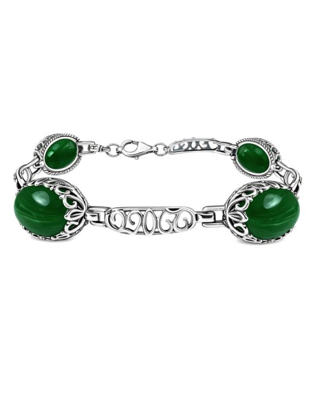 Silver bracelet green AGATE L 2127 Polcarat Design