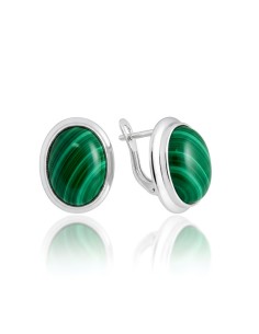 Sterling silver earrings with malachite K3 585 | Polcarat Design