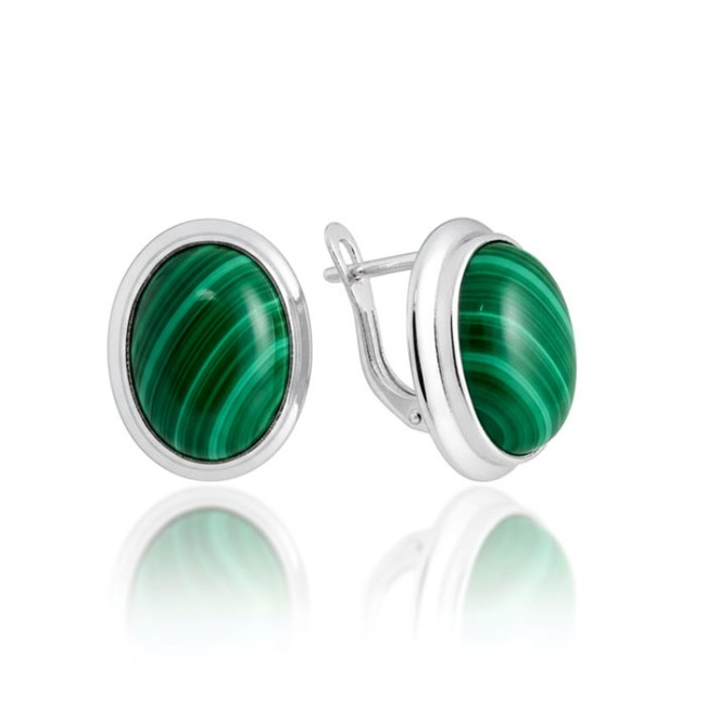 Sterling silver earrings with malachite K3 585 | Polcarat Design