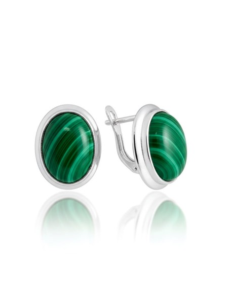 Sterling silver earrings with malachite K3 585 | Polcarat Design