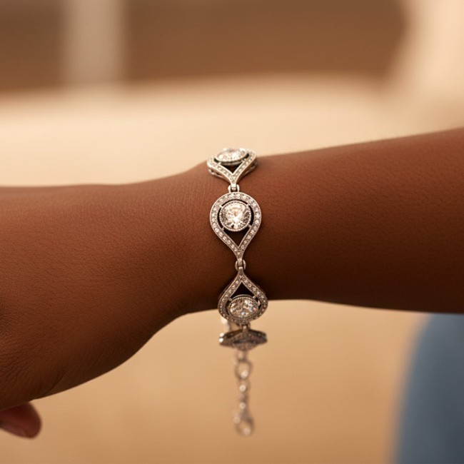 Srebrna bransoletka z kryształami Swarovskiego L 1827 Crystal|Polcaratdesign.pl Biżuteria