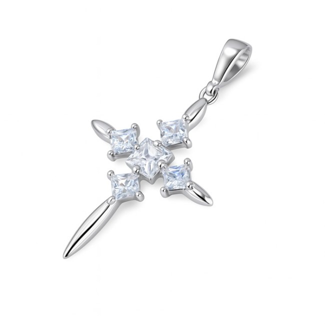 Silver cross with zircons W 1030