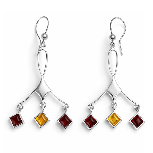 Silver earrings with amber BU 096