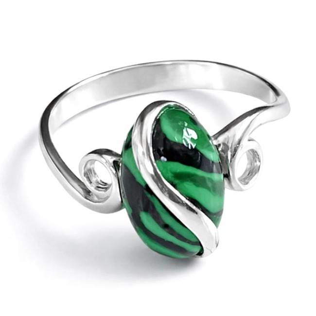 Srebrny pierścionek z malachitem PK 1663|Polcaratdesign.pl Biżuteria