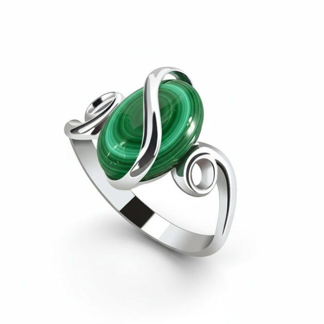 Sterling silver ring with malachite PK 1663 | Polcarat Design