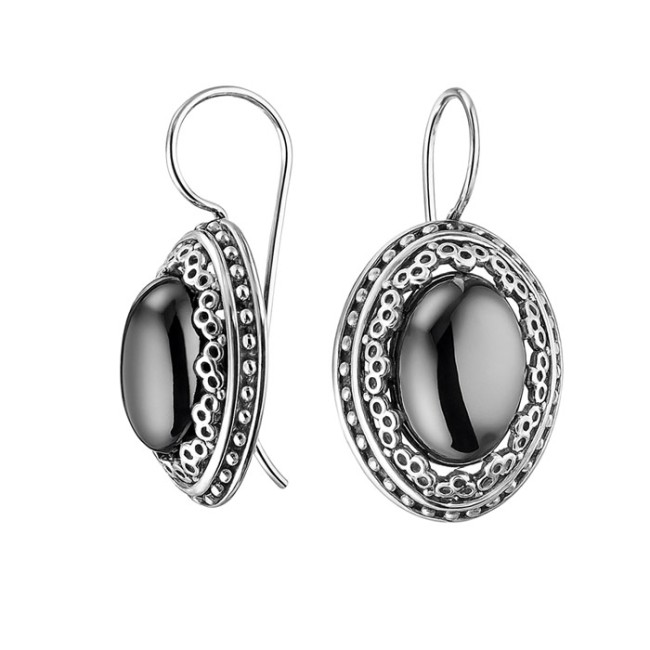 Oxidized sterling silver earrings with striped flint K2 2023