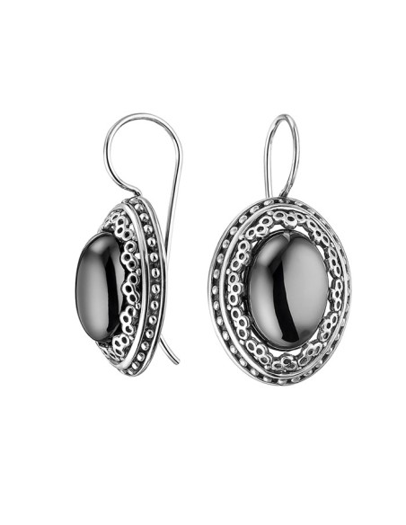 Oxidized sterling silver earrings with striped flint K2 2023