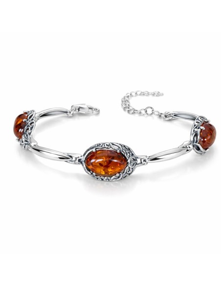 Srebrna bransoletka z naturalnym bursztynem bałtyckim – elegancka biżuteria 925 L 2166|Polcaratdesign.pl Biżuteria
