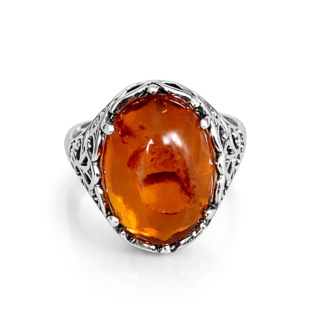 Sterling silver ring with Baltic amber PK 2166 | Polcarat Design